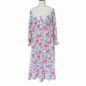 VTG La Cera Floral Cotton Cottagecore Prairie Nightgown Maxi Dress XL Granny